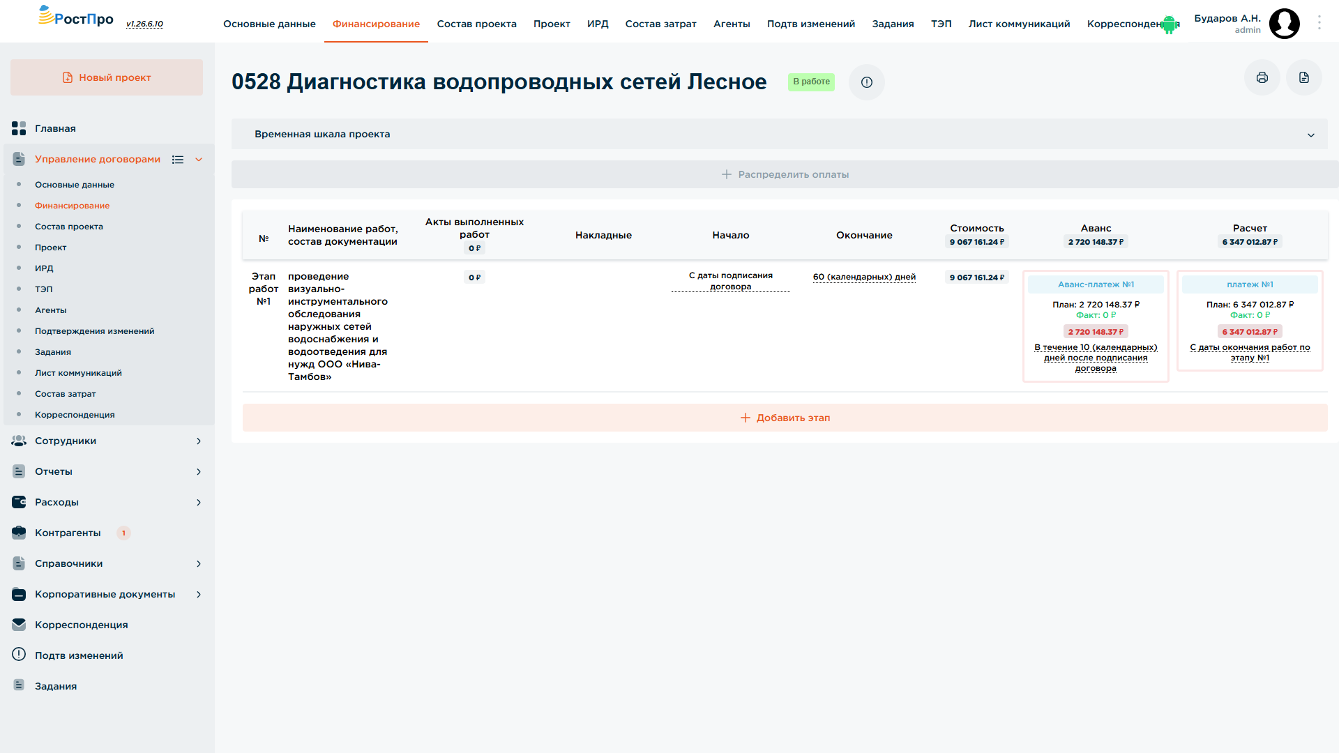 Финансирование этапов проекта: план и факт платежей в РостПро