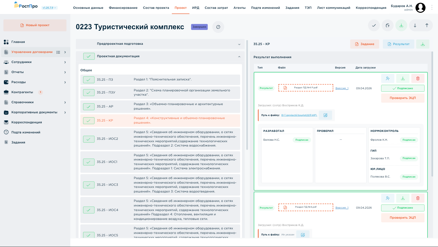 Подписание раздела проектной документации: разработал, проверил, нормоконтроль, ГИП, юр.лицо
